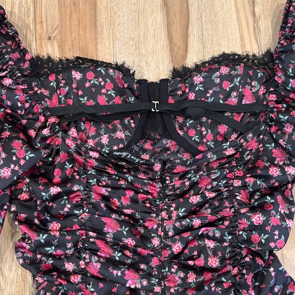 For Love and Lemons Floral Print Puff Sleeve Bustier Mini Dress Size Large - Picture 10 of 14